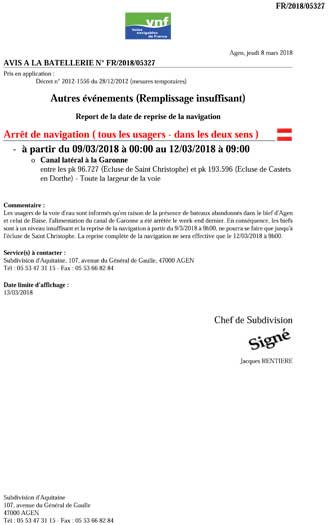 Avis a la batellerie