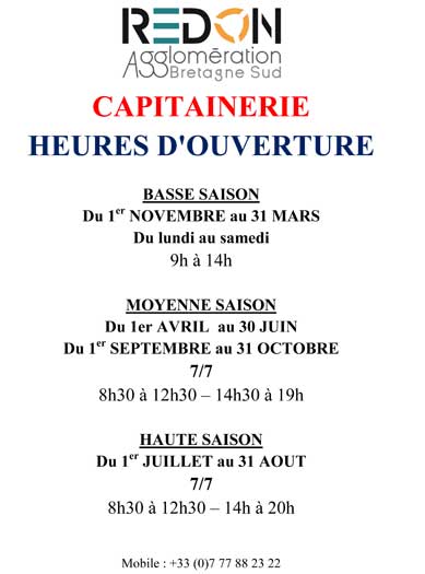 Horaire port de Redon 2019