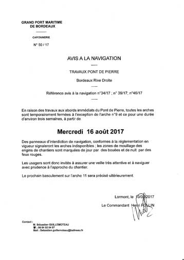 Avis à la navigation N° 46/17