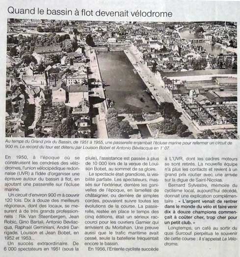 Quand le bassin à flot de Redon devenait vélodrome